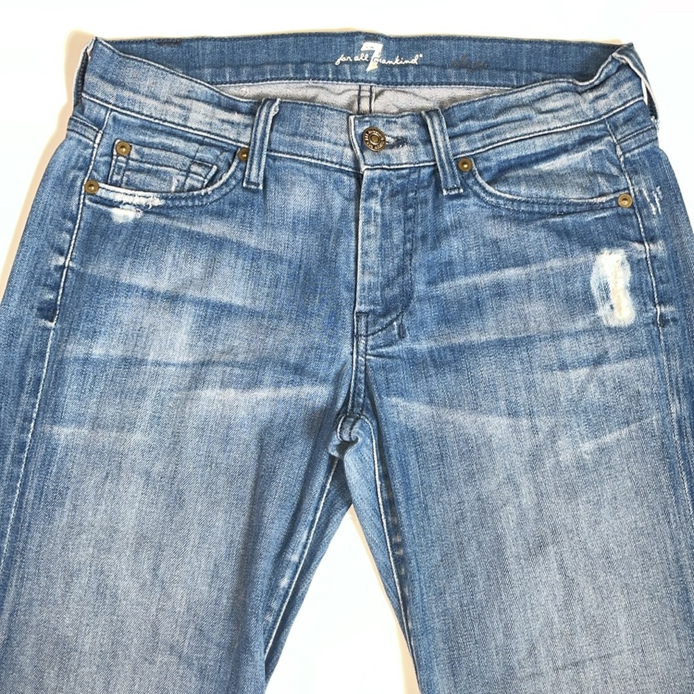 7 For All Mankind Dojo Vintage Distressed Ripped Jeans Medium Wash Cotton 27 - Picture 2 of 10